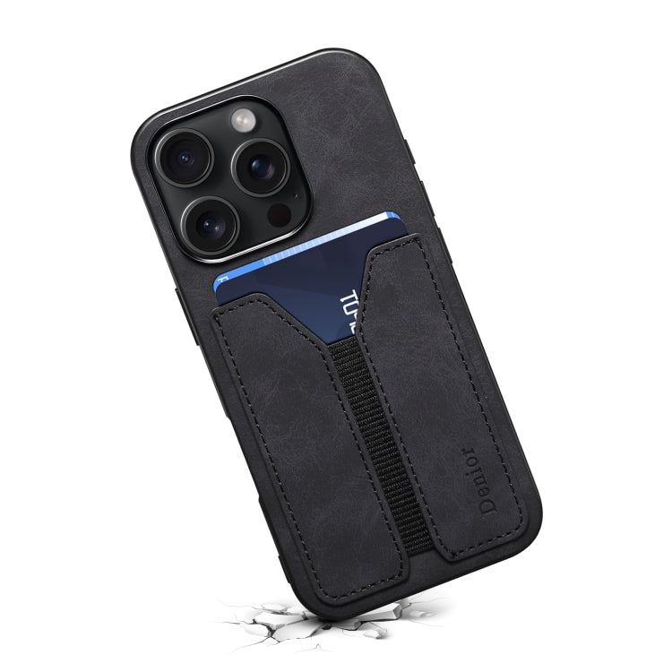 For iPhone 16 Pro Max Denior D07 DV Elastic Card Slot PU Back Cover Phone Case(Black) - iPhone 16 Pro Max Cases by Denior | Online Shopping South Africa | PMC Jewellery | Buy Now Pay Later Mobicred