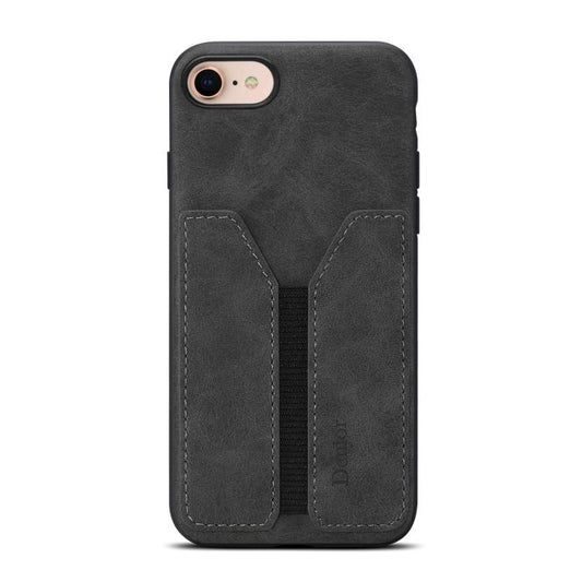 For iPhone 16e Denior D07 DV Elastic Card Slot PU Back Cover Phone Case(Black) - iPhone 16e Cases by Denior | Online Shopping South Africa | PMC Jewellery | Buy Now Pay Later Mobicred