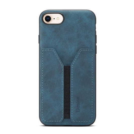 For iPhone 16e Denior D07 DV Elastic Card Slot PU Back Cover Phone Case(Blue) - iPhone 16e Cases by Denior | Online Shopping South Africa | PMC Jewellery | Buy Now Pay Later Mobicred