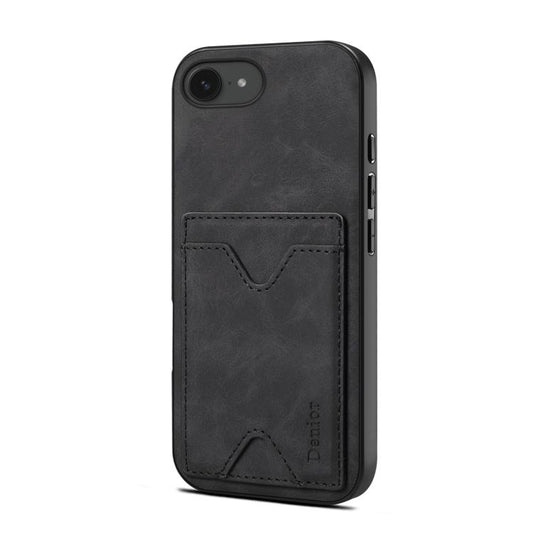 For iPhone 16e Denior D06 PU Back Cover Card Slot Holder Phone Case(Black) - iPhone 16e Cases by Denior | Online Shopping South Africa | PMC Jewellery | Buy Now Pay Later Mobicred