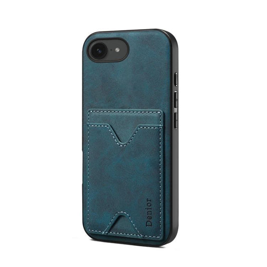 For iPhone 16e Denior D06 PU Back Cover Card Slot Holder Phone Case(Blue) - iPhone 16e Cases by Denior | Online Shopping South Africa | PMC Jewellery | Buy Now Pay Later Mobicred