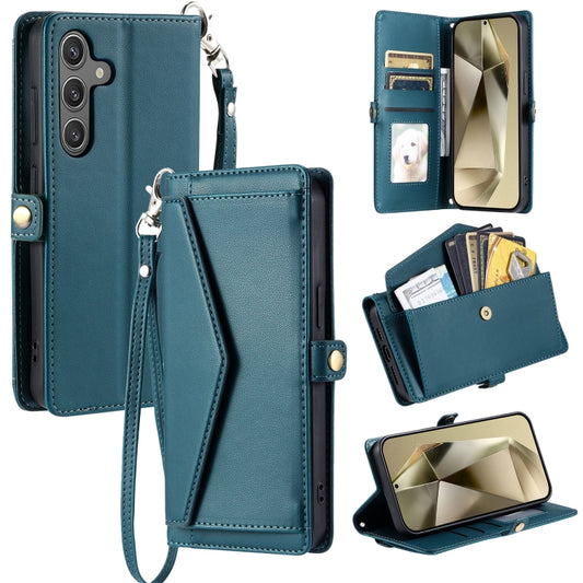 For Samsung Galaxy S25 5G Wallet Multi-card Slot Leather Phone Case with Lanyard(Green) - Galaxy S25 5G Cases by PMC Jewellery | Online Shopping South Africa | PMC Jewellery | Buy Now Pay Later Mobicred