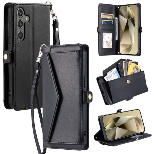 For Samsung Galaxy S25 5G Wallet Multi-card Slot Leather Phone Case with Lanyard(Black) - Galaxy S25 5G Cases by PMC Jewellery | Online Shopping South Africa | PMC Jewellery | Buy Now Pay Later Mobicred