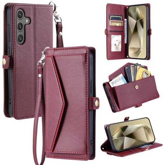 For Samsung Galaxy S25+ 5G Wallet Multi-card Slot Leather Phone Case with Lanyard(Wine Red) - Galaxy S25+ 5G Cases by PMC Jewellery | Online Shopping South Africa | PMC Jewellery | Buy Now Pay Later Mobicred