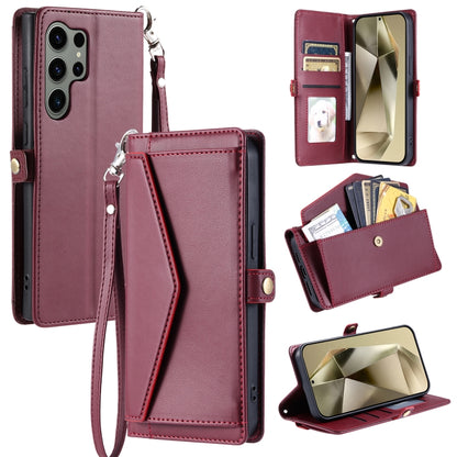 For Samsung Galaxy S25 Ultra 5G Wallet Multi-card Slot Leather Phone Case with Lanyard(Wine Red) - Galaxy S25 Ultra 5G Cases by PMC Jewellery | Online Shopping South Africa | PMC Jewellery | Buy Now Pay Later Mobicred