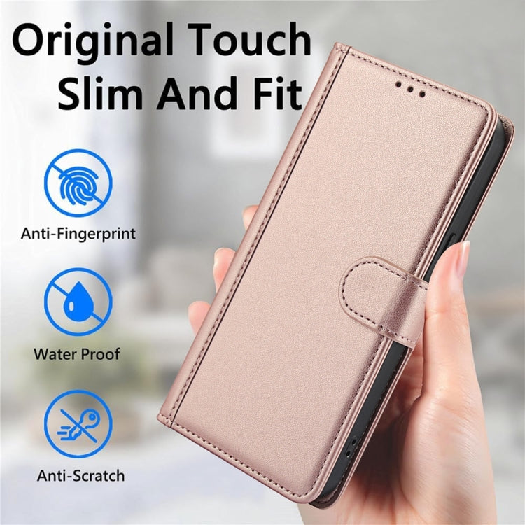 For Samsung Galaxy S25 5G Skin Feel Pure Color Card Slots Leather Phone Case with Dual Lanyard(Rose Gold) - Galaxy S25 5G Cases by PMC Jewellery | Online Shopping South Africa | PMC Jewellery | Buy Now Pay Later Mobicred