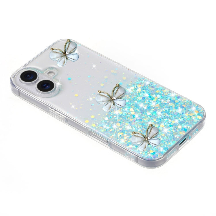 For iPhone 16 Luminous Starry Sky Glitter Butterfly TPU Phone Case(Blue) - iPhone 16 Cases by PMC Jewellery | Online Shopping South Africa | PMC Jewellery | Buy Now Pay Later Mobicred