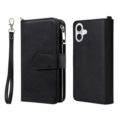 For iPhone 16 Plus Solid Color 2 in 1 Zipper Shockproof Phone Case(Black) - iPhone 16 Plus Cases by PMC Jewellery | Online Shopping South Africa | PMC Jewellery | Buy Now Pay Later Mobicred