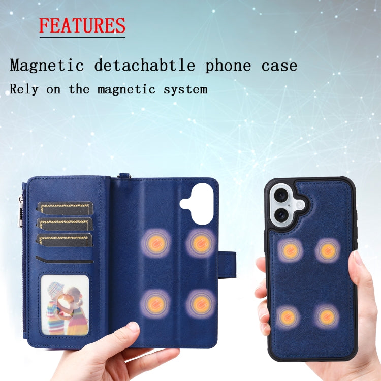 For iPhone 16 Plus Solid Color 2 in 1 Zipper Shockproof Phone Case(Blue) - iPhone 16 Plus Cases by PMC Jewellery | Online Shopping South Africa | PMC Jewellery | Buy Now Pay Later Mobicred