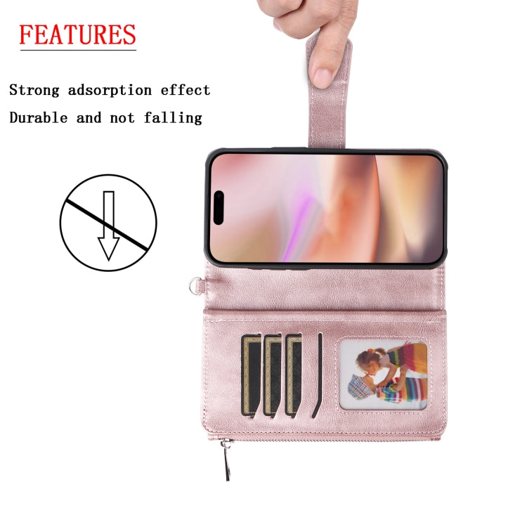 For iPhone 16 Plus Solid Color 2 in 1 Zipper Shockproof Phone Case(Rose Gold) - iPhone 16 Plus Cases by PMC Jewellery | Online Shopping South Africa | PMC Jewellery | Buy Now Pay Later Mobicred