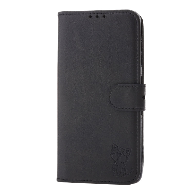 For Samsung Galaxy S25+ 5G Embossed Happy Cat Pattern Flip Leather Phone Case(Black) - Galaxy S25+ 5G Cases by PMC Jewellery | Online Shopping South Africa | PMC Jewellery | Buy Now Pay Later Mobicred