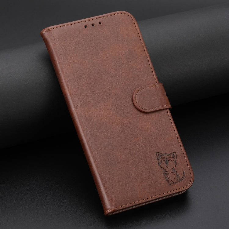 For Samsung Galaxy S25 Ultra 5G Embossed Happy Cat Pattern Flip Leather Phone Case(Brown) - Galaxy S25 Ultra 5G Cases by PMC Jewellery | Online Shopping South Africa | PMC Jewellery | Buy Now Pay Later Mobicred