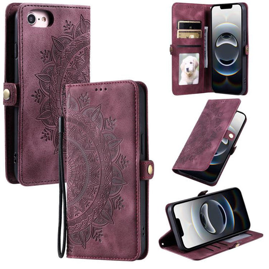 For iPhone 16e Skin Feel Totem Embossed Leather Phone Case(Wine Red) - iPhone 16e Cases by PMC Jewellery | Online Shopping South Africa | PMC Jewellery | Buy Now Pay Later Mobicred