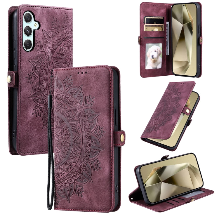 For Samsung Galaxy S25+ 5G Skin Feel Totem Embossed Leather Phone Case(Wine Red) - Galaxy S25+ 5G Cases by PMC Jewellery | Online Shopping South Africa | PMC Jewellery | Buy Now Pay Later Mobicred