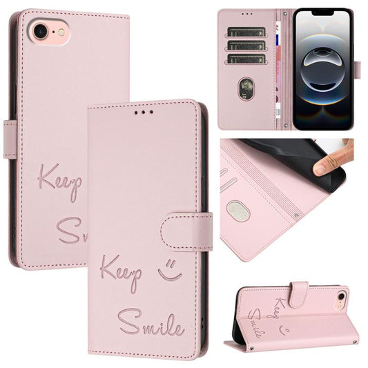 For iPhone 16e Smile Embossing RFID Leather Phone Case(Pink) - iPhone 16e Cases by PMC Jewellery | Online Shopping South Africa | PMC Jewellery | Buy Now Pay Later Mobicred