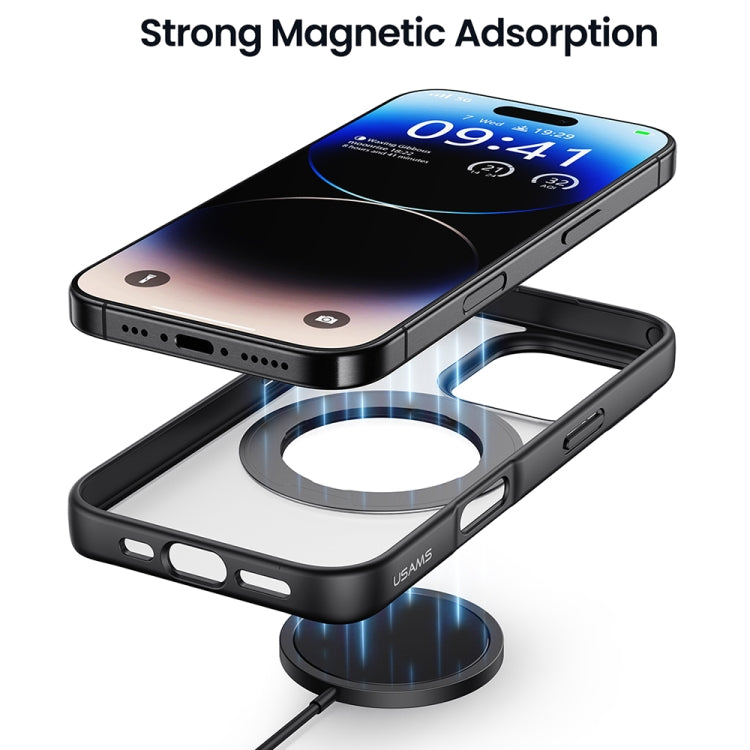 For iPhone 16 Plus USAMS GZ Series Rotating Bracket MagSafe Phone Case(Black) - iPhone 16 Plus Cases by USAMS | Online Shopping South Africa | PMC Jewellery | Buy Now Pay Later Mobicred