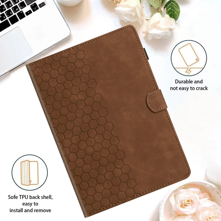 For Samsung Galaxy Tab S9 / S9 FE Honeycomb Embossed Leather Smart Tablet Case(Brown) - Galaxy Tab S9 Cases by PMC Jewellery | Online Shopping South Africa | PMC Jewellery | Buy Now Pay Later Mobicred