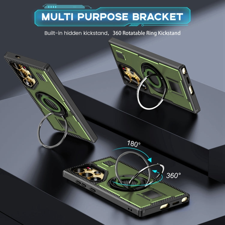 For Samsung Galaxy S25 Ultra 5G Ring Holder Carbon Fiber PC Hybrid TPU Phone Case(Army Green) - Galaxy S25 Ultra 5G Cases by PMC Jewellery | Online Shopping South Africa | PMC Jewellery | Buy Now Pay Later Mobicred