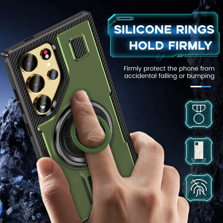 For Samsung Galaxy S25 Ultra 5G Ring Holder Carbon Fiber PC Hybrid TPU Phone Case(Army Green) - Galaxy S25 Ultra 5G Cases by PMC Jewellery | Online Shopping South Africa | PMC Jewellery | Buy Now Pay Later Mobicred