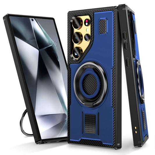 For Samsung Galaxy S25 Ultra 5G Ring Holder Carbon Fiber PC Hybrid TPU Phone Case(Blue) - Galaxy S25 Ultra 5G Cases by PMC Jewellery | Online Shopping South Africa | PMC Jewellery | Buy Now Pay Later Mobicred