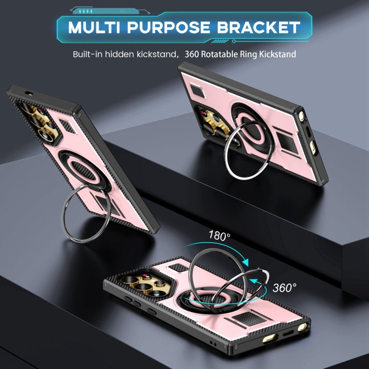 For Samsung Galaxy S25 Ultra 5G Ring Holder Carbon Fiber PC Hybrid TPU Phone Case(Rose Gold) - Galaxy S25 Ultra 5G Cases by PMC Jewellery | Online Shopping South Africa | PMC Jewellery | Buy Now Pay Later Mobicred