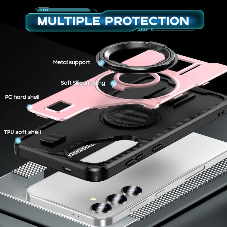 For Samsung Galaxy S25 5G Ring Holder Carbon Fiber PC Hybrid TPU Phone Case(Rose Gold) - Galaxy S25 5G Cases by PMC Jewellery | Online Shopping South Africa | PMC Jewellery | Buy Now Pay Later Mobicred