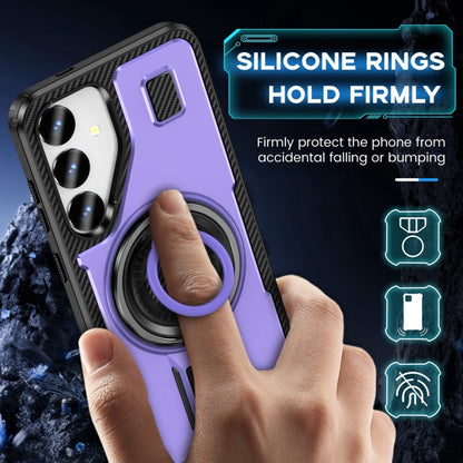 For Samsung Galaxy S25+ 5G Ring Holder Carbon Fiber PC Hybrid TPU Phone Case(Purple) - Galaxy S25+ 5G Cases by PMC Jewellery | Online Shopping South Africa | PMC Jewellery | Buy Now Pay Later Mobicred