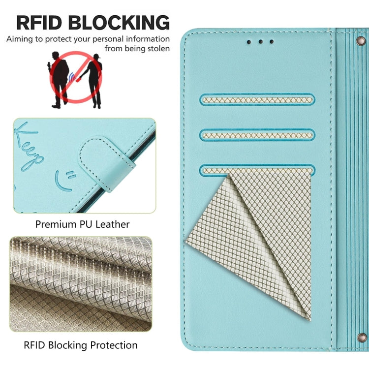 For Ulefone Note 14 Smile Embossing RFID Leather Phone Case(Mint Green) - Ulefone Cases by PMC Jewellery | Online Shopping South Africa | PMC Jewellery | Buy Now Pay Later Mobicred