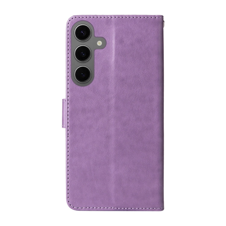 For Samsung Galaxy S25 5G Embossed Butterfly Flowers Leather Phone Case(Purple) - Galaxy S25 5G Cases by PMC Jewellery | Online Shopping South Africa | PMC Jewellery | Buy Now Pay Later Mobicred