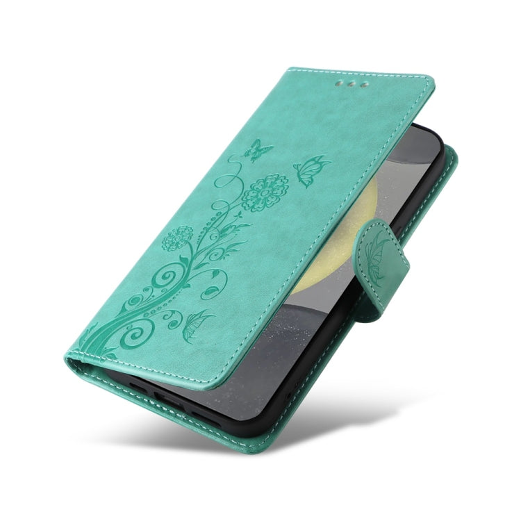 For Samsung Galaxy S25 5G Embossed Butterfly Flowers Leather Phone Case(Green) - Galaxy S25 5G Cases by PMC Jewellery | Online Shopping South Africa | PMC Jewellery | Buy Now Pay Later Mobicred