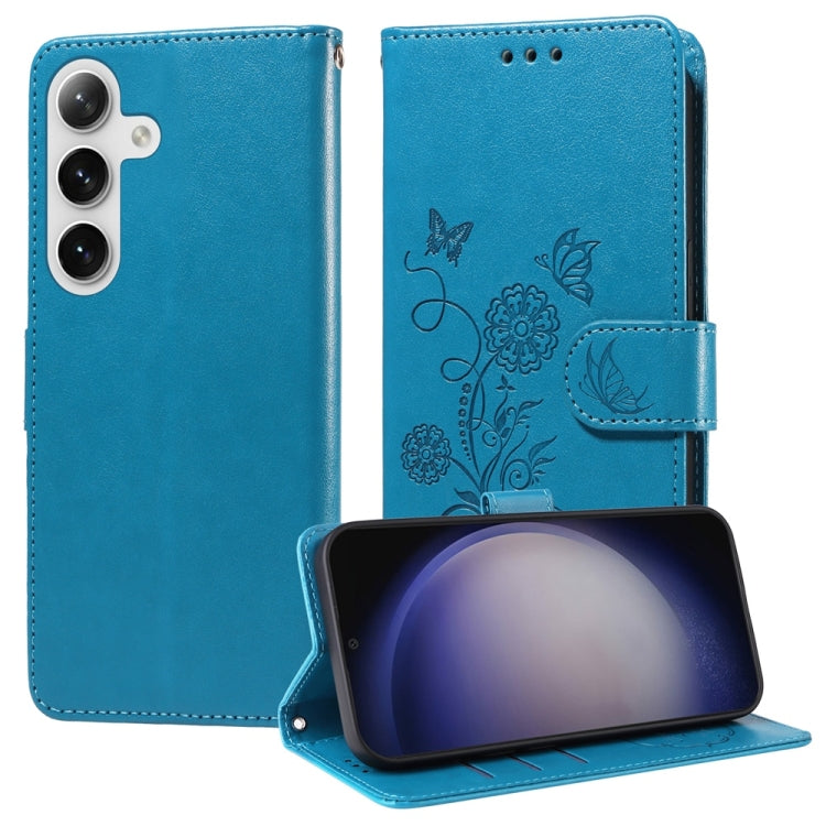 For Samsung Galaxy S25+ 5G Embossed Butterfly Flowers Leather Phone Case(Blue) - Galaxy S25+ 5G Cases by PMC Jewellery | Online Shopping South Africa | PMC Jewellery | Buy Now Pay Later Mobicred