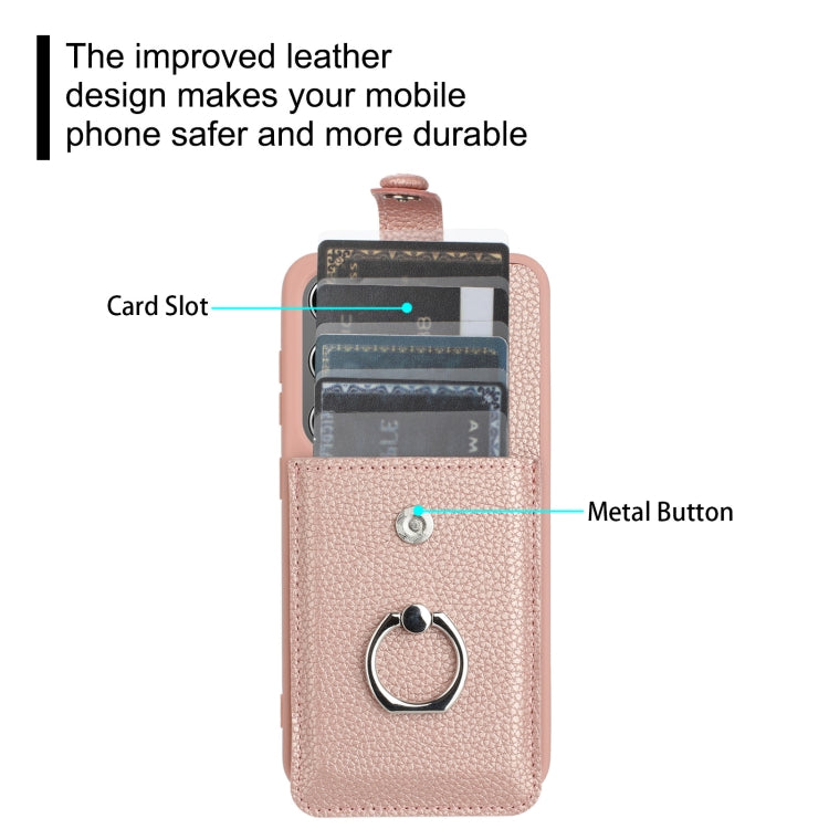 For Samsung Galaxy S25 5G Litchi Texture Drawing Card Bag Ring Holder Phone Case(Rose Gold) - Galaxy S25 5G Cases by PMC Jewellery | Online Shopping South Africa | PMC Jewellery | Buy Now Pay Later Mobicred