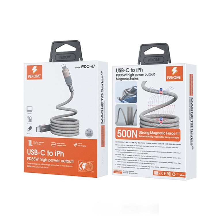 WK WDC-47 Magneto Series 1m PD35W Type-C to 8 Pin Fast Charging Magnetic Data Cable(Grey) - 2 in 1 Cable by WK | Online Shopping South Africa | PMC Jewellery | Buy Now Pay Later Mobicred