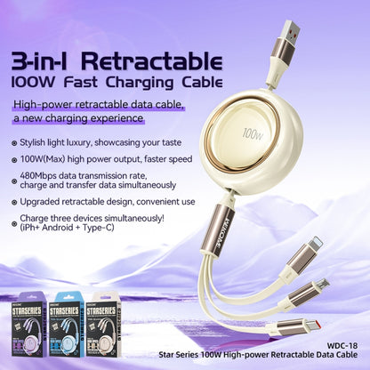 WK WDC-18 Star Series 1.2m 100W USB to 8 Pin / Type-C / Micro USB Retractable Data Cable(Beige) - Multifunction Cable by WK | Online Shopping South Africa | PMC Jewellery | Buy Now Pay Later Mobicred