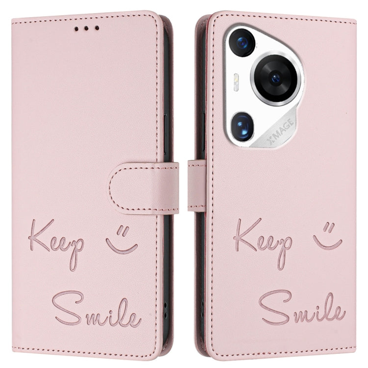 For Huawei Pura 70 Pro Smile Embossing RFID Leather Phone Case(Pink) - Huawei Cases by PMC Jewellery | Online Shopping South Africa | PMC Jewellery | Buy Now Pay Later Mobicred