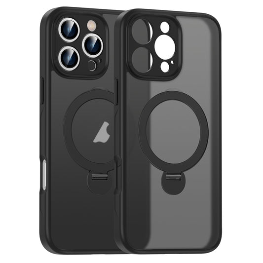 For iPhone 16 Pro Max Matte Texture 360 Degree Rotary Tone Holder MagSafe Phone Case(Black) - iPhone 16 Pro Max Cases by PMC Jewellery | Online Shopping South Africa | PMC Jewellery | Buy Now Pay Later Mobicred