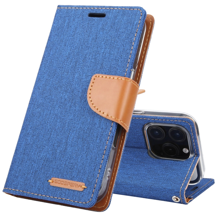 For iPhone 16 Pro Max GOOSPERY CANVAS DIARY Fabric Texture Flip Leather Phone Case(Blue) - iPhone 16 Pro Max Cases by GOOSPERY | Online Shopping South Africa | PMC Jewellery | Buy Now Pay Later Mobicred