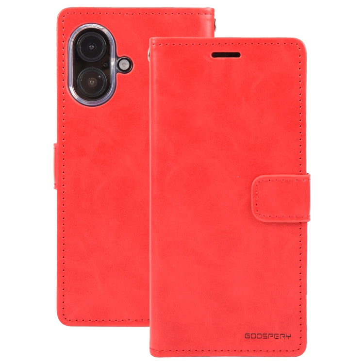 For iPhone 16 Plus GOOSPERY BLUE MOON Crazy Horse Texture Leather Phone Case(Red) - iPhone 16 Plus Cases by GOOSPERY | Online Shopping South Africa | PMC Jewellery | Buy Now Pay Later Mobicred