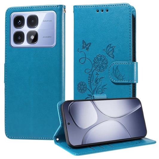 For Redmi K70 Ultra Embossed Butterfly Flowers Leather Phone Case(Blue) - Xiaomi Cases by PMC Jewellery | Online Shopping South Africa | PMC Jewellery | Buy Now Pay Later Mobicred