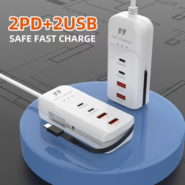 5 in 1 2 x PD 66W, 2 x USB Fast Charger Smart Power Socket, Length:1m(UK Plug) - Multifunction Charger by PMC Jewellery | Online Shopping South Africa | PMC Jewellery | Buy Now Pay Later Mobicred