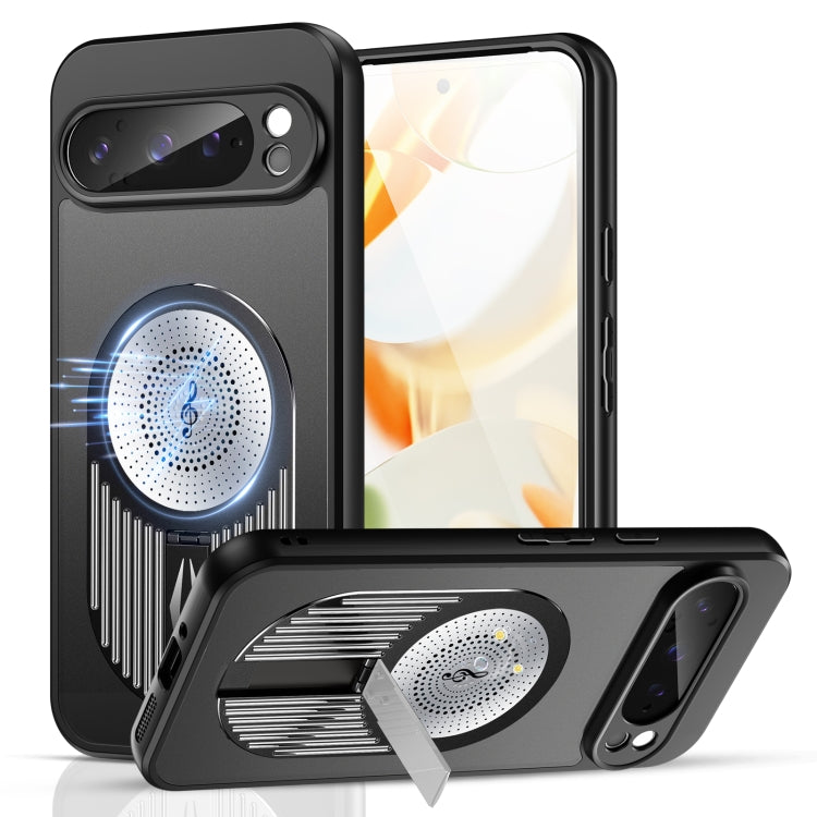 For Google Pixel 9 / 9 Pro Heat Dissipation Aromatherapy MagSafe Holder Phone Case(Black) - Google Cases by PMC TechLife | Online Shopping South Africa | PMC TechLife | Buy Now Pay Later Mobicred