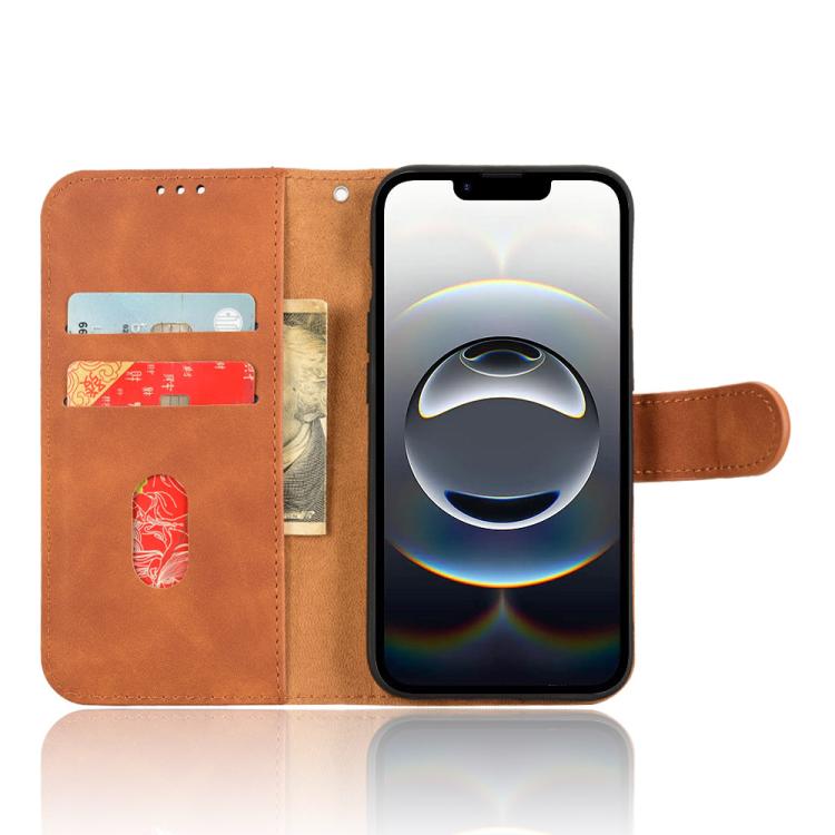 For iPhone 16e Skin Feel Magnetic Flip Leather Phone Case(Brown) - iPhone 16e Cases by PMC TechLife | Online Shopping South Africa | PMC TechLife | Buy Now Pay Later Mobicred
