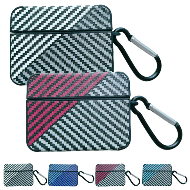 For AirPods 3 Carbon Fibre Texture PU Earbuds Box PC Case with Hook(Dark Blue) - For AirPods 3 by PMC Jewellery | Online Shopping South Africa | PMC Jewellery | Buy Now Pay Later Mobicred