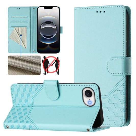 For iPhone 16e Honeycomb Embossing RFID Leather Phone Case(Mint Green) - iPhone 16e Cases by PMC Jewellery | Online Shopping South Africa | PMC Jewellery | Buy Now Pay Later Mobicred