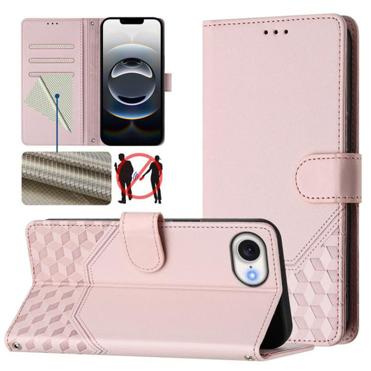 For iPhone 16e Honeycomb Embossing RFID Leather Phone Case(Pink) - iPhone 16e Cases by PMC Jewellery | Online Shopping South Africa | PMC Jewellery | Buy Now Pay Later Mobicred