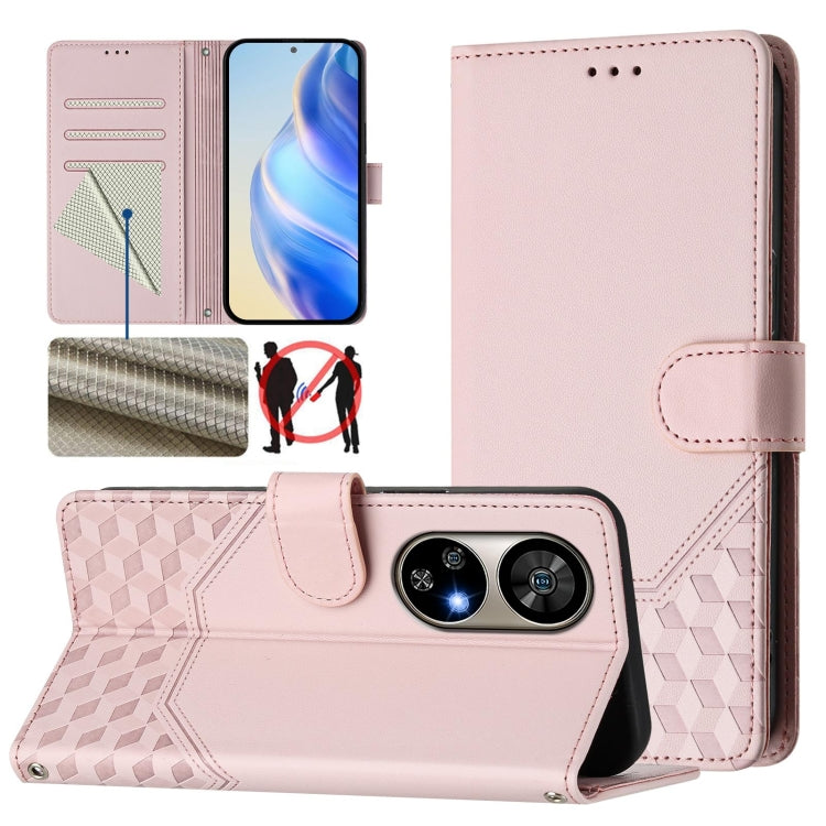 For Ulefone Note 17 Pro Honeycomb Embossing RFID Leather Phone Case(Pink) - Ulefone Cases by PMC Jewellery | Online Shopping South Africa | PMC Jewellery | Buy Now Pay Later Mobicred