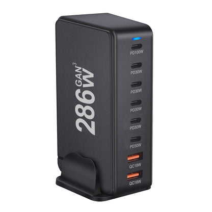 YMX-986 286W 6 Type-C, 2 USB 8-Ports Desktop Fast Charger, Plug Type:US Plug(Black) - Multifunction Charger by PMC Jewellery | Online Shopping South Africa | PMC Jewellery | Buy Now Pay Later Mobicred