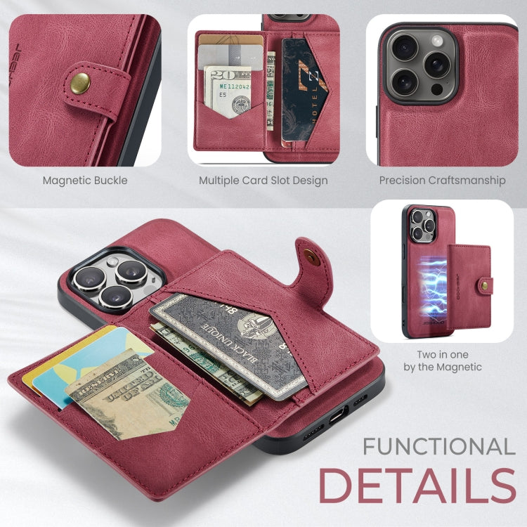 For iPhone 16 Pro Max JEEHOOD J01 Retro Magnetic Detachable Wallet Phone Case(Red) - free shipping - PMC Jewellery - Order now!