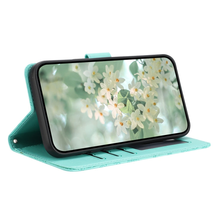 For iPhone 16e Floral Embossed Pattern Leather Phone Case(Light Green) - iPhone 16e Cases by PMC TechLife | Online Shopping South Africa | PMC TechLife | Buy Now Pay Later Mobicred