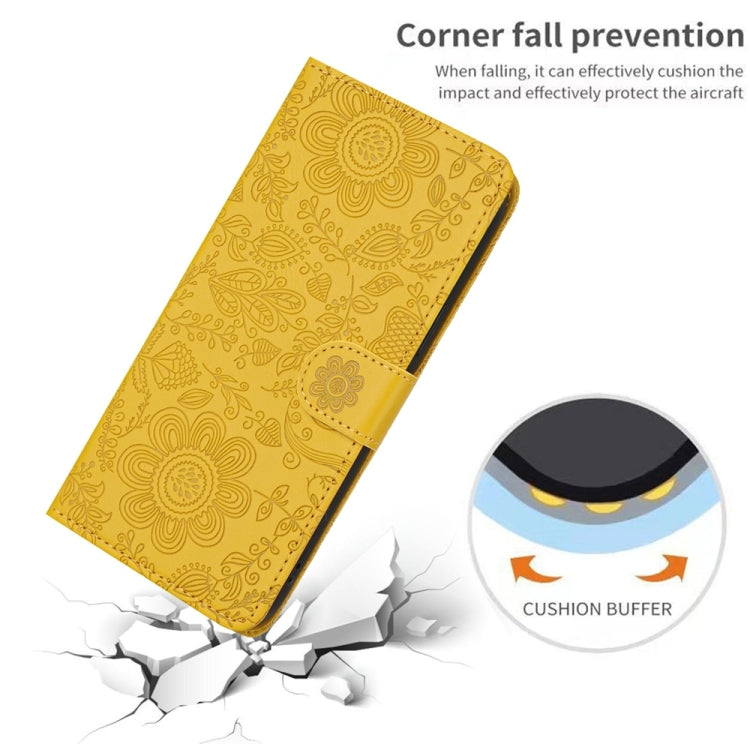 For Samsung Galaxy S25 Ultra 5G Floral Embossed Pattern Leather Phone Case(Yellow) - Galaxy S25 Ultra 5G Cases by PMC Jewellery | Online Shopping South Africa | PMC Jewellery | Buy Now Pay Later Mobicred